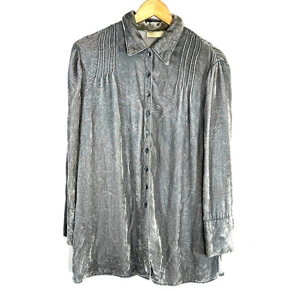 J.JILL crushed Velvet Tunic Blazer Womans Petite Small Silver Pewter - Picture 1 of 10